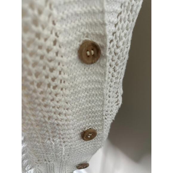 Specialty House White Crochet Sweater Cardigan Vest Large Button Boho Fisherman - Picture 6 of 11